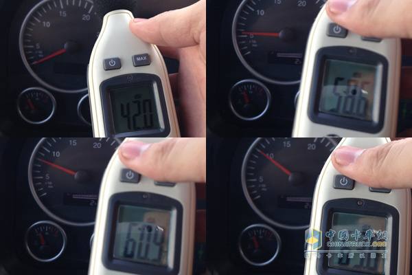 發動機轉速分別在停機、怠速、800r/min、1000r/min時駕駛室內部噪音